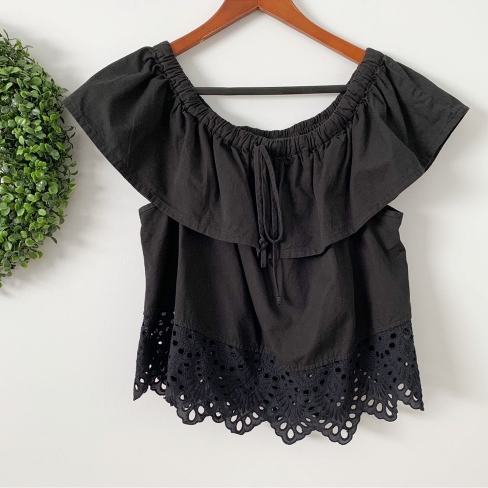 Madewell Eyelet Balcony Off-Shoulder Top Black S